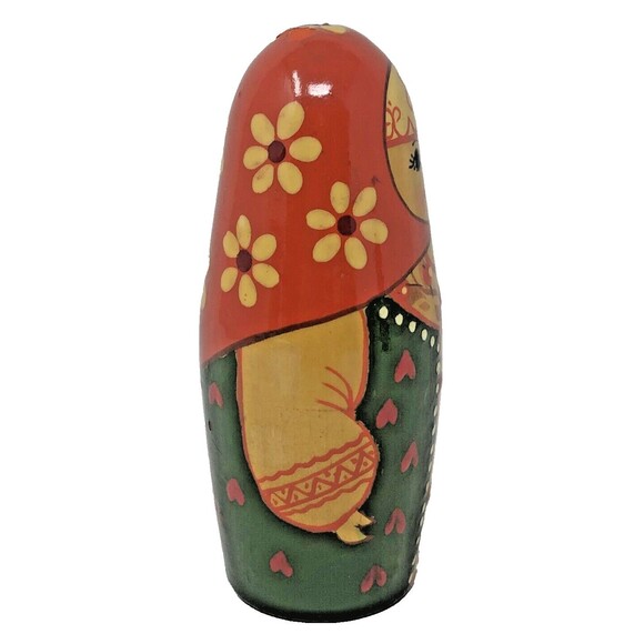 Matryoshka Russian Chime Doll Vintage Hand Painted Roly Poly Folk Art Set of 2 - Picture 3 of 15